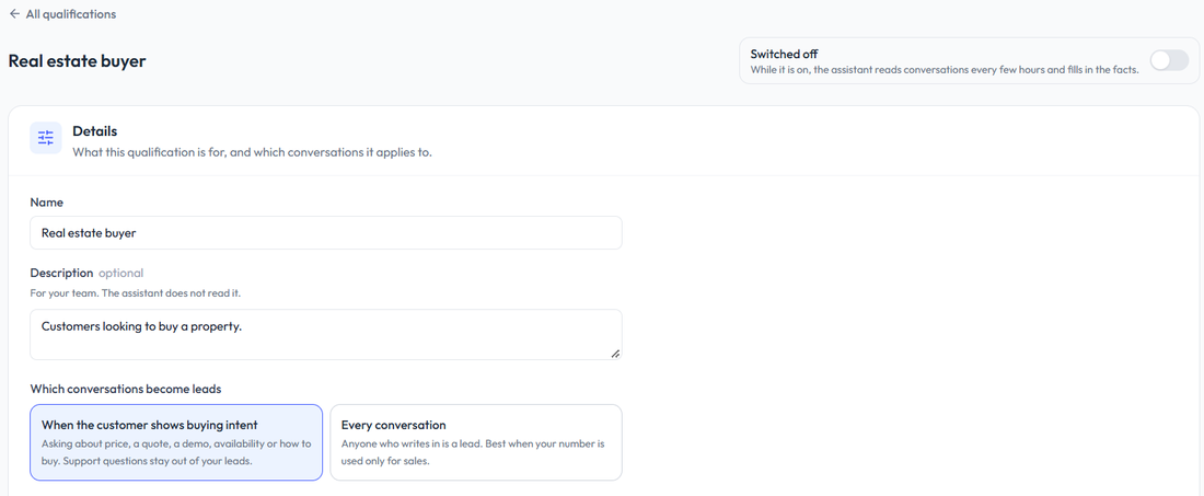 Lead qualification settings in RevoplyAI